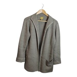 DAMASK Cardigan Taupe Green Stripe Chevron Thick MEDIUM Pockets‎